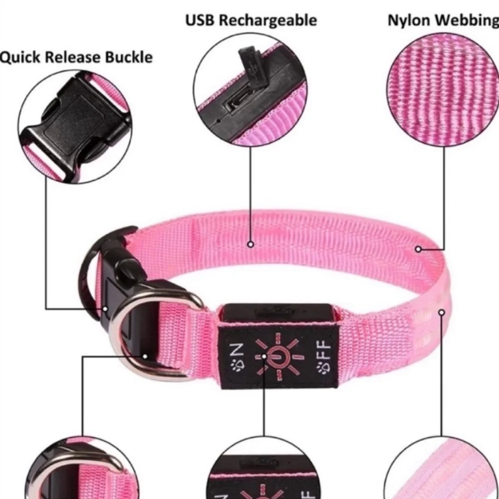 PINK LIGHT UP FOG COLLAR LEASH SIZE LARGE